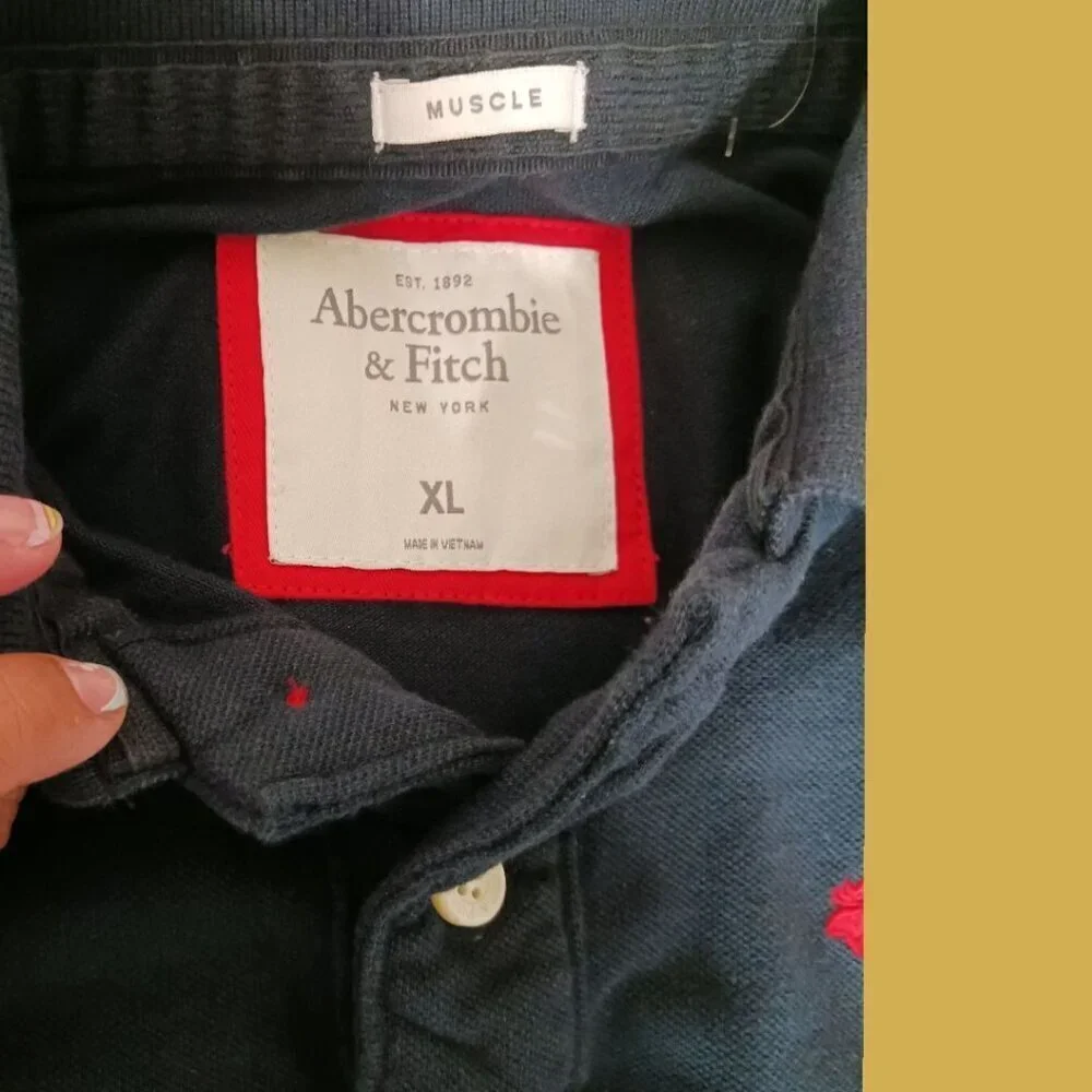 Abercrombie & Fitch Muscle Polo Shirt XL Casual Boy Navy/red  XLarge